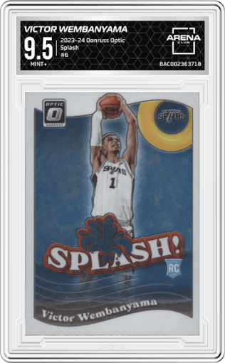 Victor Wembanyama from the 2023-24 Donruss Optic set graded by Arena Club and given an overall grade of 9.5.