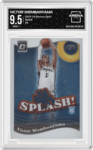 Victor Wembanyama from the 2023-24 Donruss Optic set graded by Arena Club and given an overall grade of 9.5.