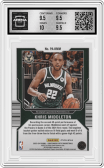 Khris Middleton from the 2023-24 Panini Contenders Optic set graded by Arena Club and given an overall grade of 10.