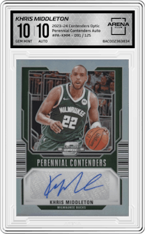 Khris Middleton from the 2023-24 Panini Contenders Optic set graded by Arena Club and given an overall grade of 10.