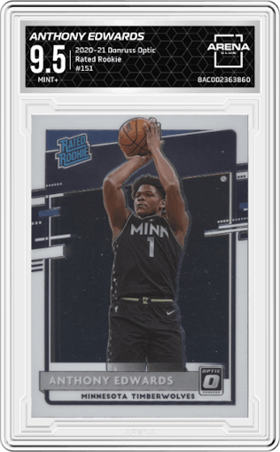 Anthony Edwards from the 2020-21 Panini Donruss Optic set graded by Arena Club and given an overall grade of 9.5.