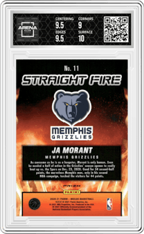 Ja Morant from the 2020-21 Panini Mosaic set graded by Arena Club and given an overall grade of 9.5.