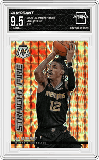 Ja Morant from the 2020-21 Panini Mosaic set graded by Arena Club and given an overall grade of 9.5.