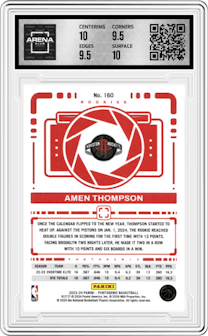 Amen Thompson from the 2023-24 Panini Photogenic set graded by Arena Club and given an overall grade of 10.