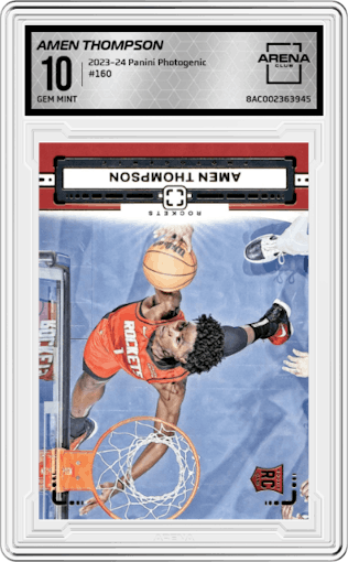 Amen Thompson from the 2023-24 Panini Photogenic set graded by Arena Club and given an overall grade of 10.