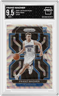 Franz Wagner from the 2021-22 Panini Prizm  set featuring a Silver Wave parallel graded by Arena Club and given an overall grade of 9.5.