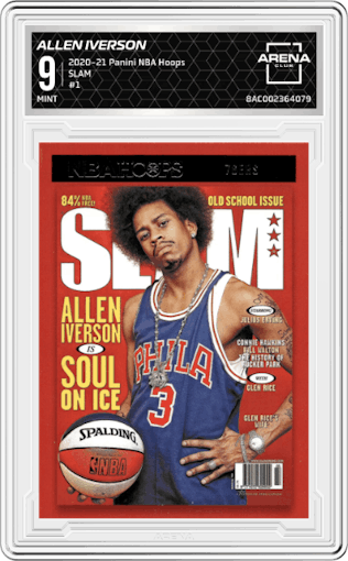 Allen Iverson from the 2020-21 Panini NBA Hoops set graded by Arena Club and given an overall grade of 9.