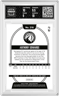 Anthony Edwards from the 2020-21 Panini NBA Hoops set graded by Arena Club and given an overall grade of 9.5.