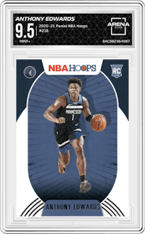 Anthony Edwards from the 2020-21 Panini NBA Hoops set graded by Arena Club and given an overall grade of 9.5.