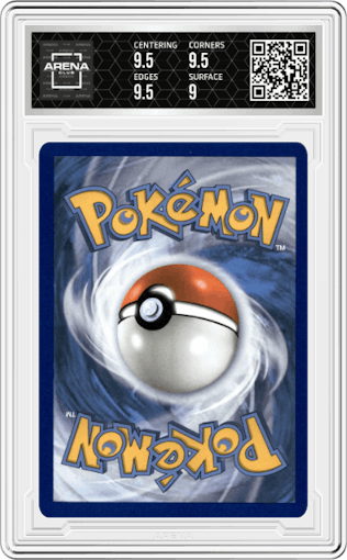 Reshiram from the 2021 Pokemon SWSH set featuring a Black & White parallel graded by Arena Club and given an overall grade of 9.5.