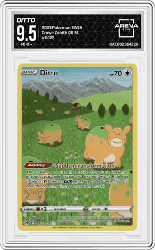 Ditto from the 2023 Pokemon SWSH set graded by Arena Club and given an overall grade of 9.5.