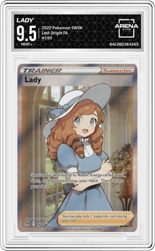 Lady from the 2022 Pokemon SWSH set graded by Arena Club and given an overall grade of 9.5.