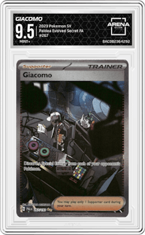 Giacomo from the 2023 Pokemon SV set graded by Arena Club and given an overall grade of 9.5.