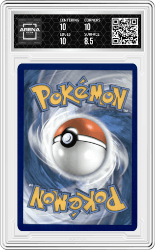 Surfing Pikachu VMAX from the 2021 Pokemon SWSH set graded by Arena Club and given an overall grade of 9.