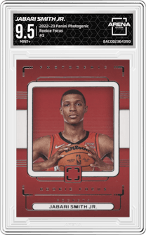 Jabari Smith Jr. from the 2022-23 Panini Photogenic set graded by Arena Club and given an overall grade of 9.5.