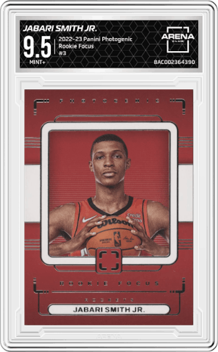 Jabari Smith Jr. from the 2022-23 Panini Photogenic set graded by Arena Club and given an overall grade of 9.5.