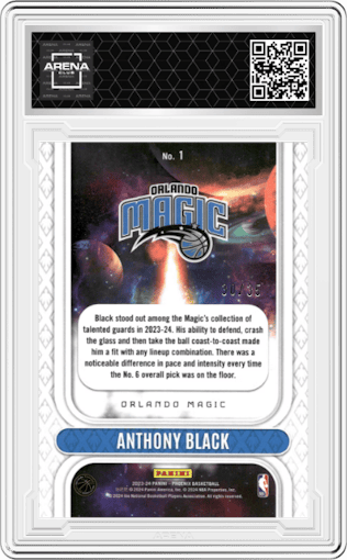 Anthony Black from the 2023-24 Panini Phoenix set featuring a International Blue parallel graded by Arena Club.