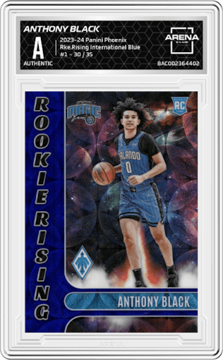 Anthony Black from the 2023-24 Panini Phoenix set featuring a International Blue parallel graded by Arena Club.