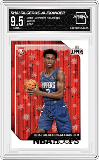 Shai Gilgeous-Alexander from the 2018-19 Panini NBA Hoops  set featuring a Winter parallel graded by Arena Club and given an overall grade of 9.5.