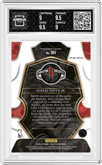 Jabari Smith Jr. from the 2022-23 Panini Select set featuring a Scope parallel graded by Arena Club and given an overall grade of 9.5.