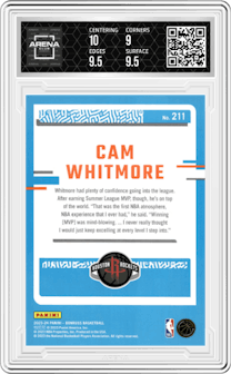 Cam Whitmore from the 2023-24 Panini Donruss set featuring a Red parallel graded by Arena Club and given an overall grade of 9.5.