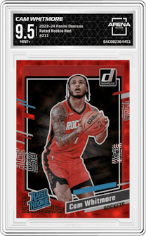 Cam Whitmore from the 2023-24 Panini Donruss set featuring a Red parallel graded by Arena Club and given an overall grade of 9.5.