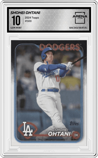 Shohei Ohtani from the 2024 Topps  set graded by Arena Club and given an overall grade of 10.