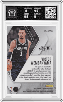 Victor Wembanyama from the 2023-24 Panini Phoenix set graded by Arena Club and given an overall grade of 9.5.