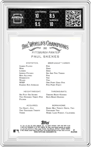 Paul Skenes from the 2024 Topps Allen & Ginter set graded by Arena Club and given an overall grade of 9.