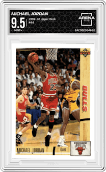 Michael Jordan from the 1991-92 Upper Deck set graded by Arena Club and given an overall grade of 9.5.