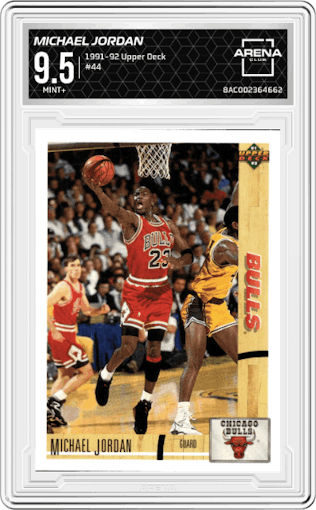 Michael Jordan from the 1991-92 Upper Deck set graded by Arena Club and given an overall grade of 9.5.