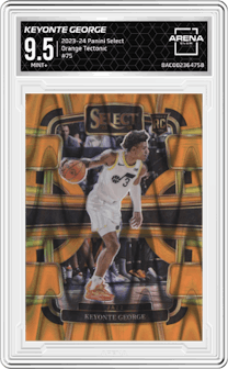 Keyonte George from the 2023-24 Panini Select  set featuring a Orange Tectonic parallel graded by Arena Club and given an overall grade of 9.5.