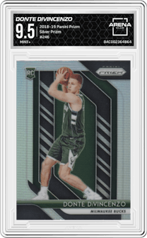 Donte DiVincenzo from the 2018-19 Panini Prizm set featuring a Silver Prizm parallel graded by Arena Club and given an overall grade of 9.5.