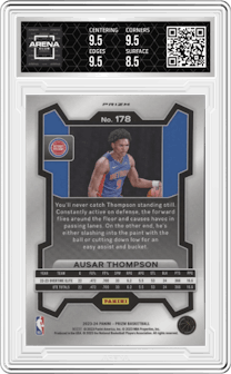 Ausar Thompson from the 2023-24 Panini Prizm set featuring a Pink Ice parallel graded by Arena Club and given an overall grade of 9.