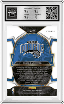 Paolo Banchero from the 2022-23 Panini Select set featuring a Red Wave parallel graded by Arena Club and given an overall grade of 10.
