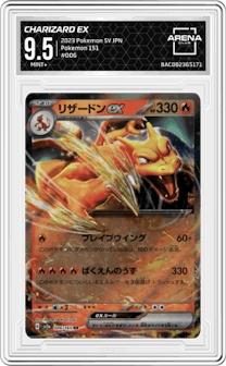 Charizard ex from the 2023 Pokemon SV JPN set graded by Arena Club and given an overall grade of 9.5.