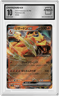 Charizard ex from the 2023 Pokemon SV JPN set graded by Arena Club and given an overall grade of 10.