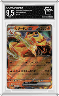 Charizard ex from the 2023 Pokemon SV JPN set graded by Arena Club and given an overall grade of 9.5.