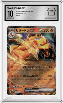 Charizard ex from the 2023 Pokemon SV JPN set graded by Arena Club and given an overall grade of 10.