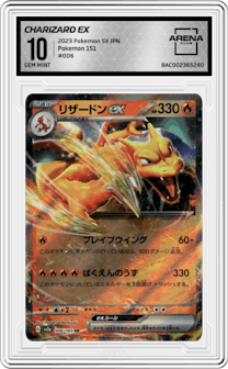 Charizard ex from the 2023 Pokemon SV JPN set graded by Arena Club and given an overall grade of 10.