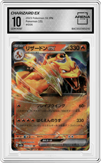 Charizard ex from the 2023 Pokemon SV JPN set graded by Arena Club and given an overall grade of 10.
