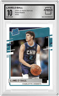 LaMelo Ball from the 2020-21 Panini Donruss set graded by Arena Club and given an overall grade of 10.