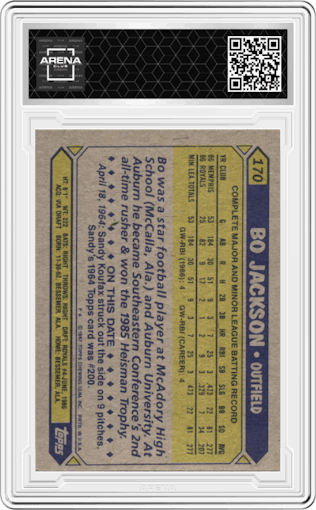 Bo Jackson from the 1987 Topps set graded by Arena Club.
