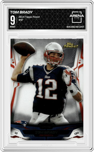 Tom Brady from the 2014 Topps Finest set graded by Arena Club and given an overall grade of 9.