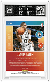 Jayson Tatum from the 2017-18 Panini Status set graded by Arena Club and given an overall grade of 9.