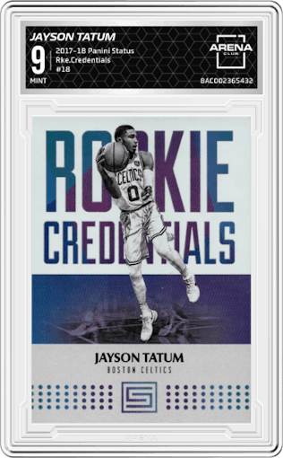 Jayson Tatum from the 2017-18 Panini Status set graded by Arena Club and given an overall grade of 9.