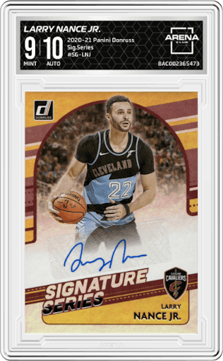 Larry Nance Jr. from the 2020-21 Panini Donruss set graded by Arena Club and given an overall grade of 9.
