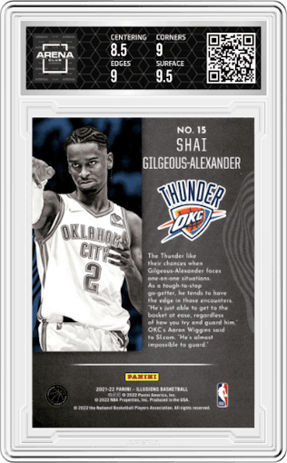 Shai Gilgeous-Alexander from the 2021-22 Panini Illusions set graded by Arena Club and given an overall grade of 9.
