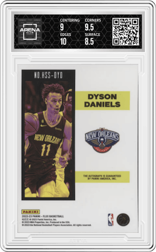 Dyson Daniels  from the 2022-23 Panini Flux set graded by Arena Club and given an overall grade of 9.