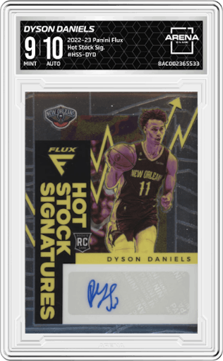 Dyson Daniels  from the 2022-23 Panini Flux set graded by Arena Club and given an overall grade of 9.